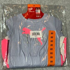 PUMA Kid Girls Size 2T 3-piece Active Set Pink Purple Sun Struck T-Shirts Skort